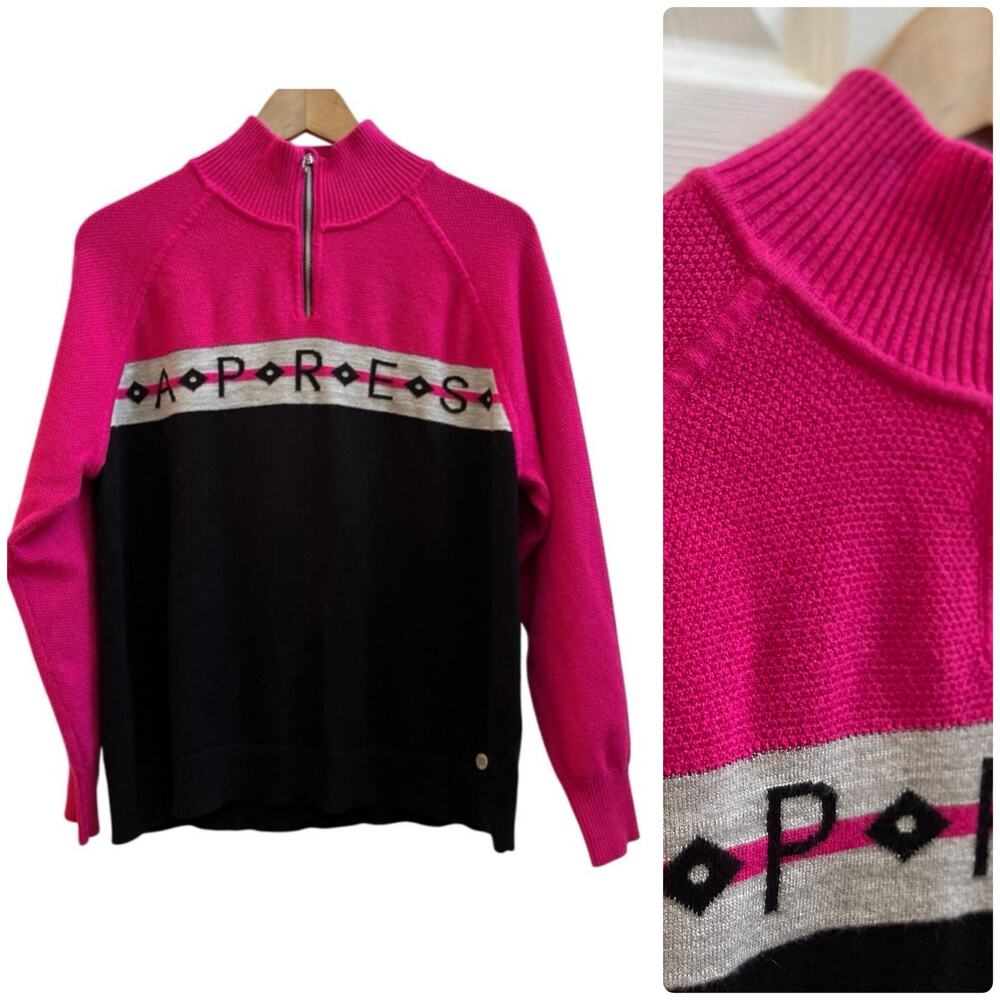 Nils Apres Knit Quarter Zip Mock Neck Pull Over Sweater Large Cozy Skiwear Soft